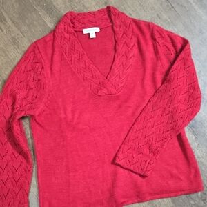 COLDWATER CREEK V-Neck Sweater in Vibrant Red Sz L